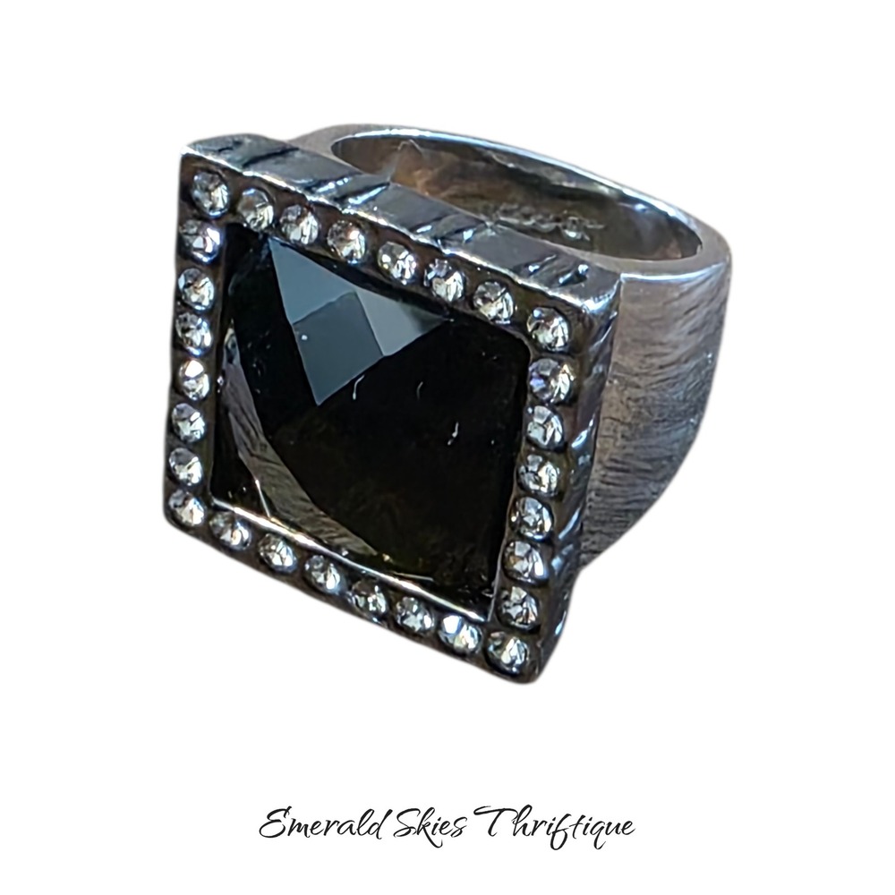 Lia Sophia‎ midnight square ring, size 8 oversized square silver black free ship